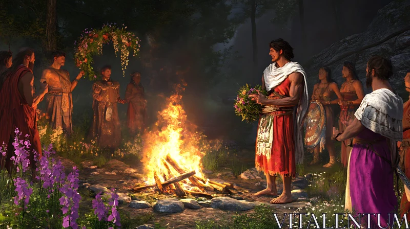 Forest Bonfire Ceremony AI Image