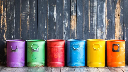 Rainbow of Paint Cans on Wood