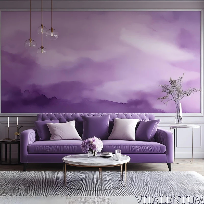 AI ART Modern Purple Sofa in Stylish Interior