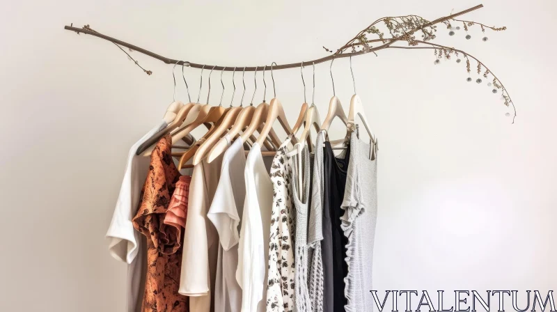 Clothes Hangers on Branch with White Flowers - Fashion Photography AI Image