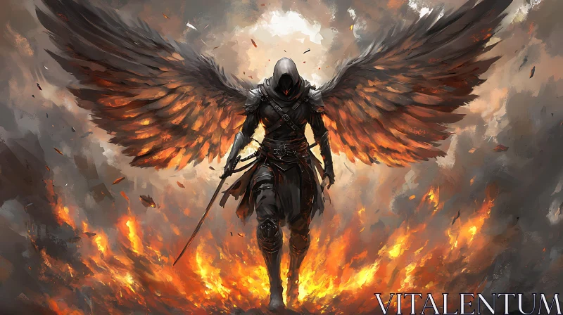 AI ART Fiery Angel Warrior with Sword