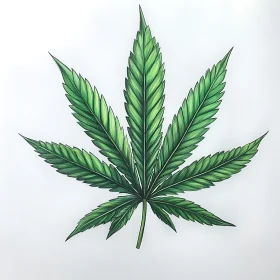 Green Cannabis Leaf on White Background