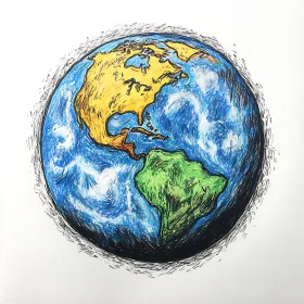 Hand-Drawn Earth Globe Art