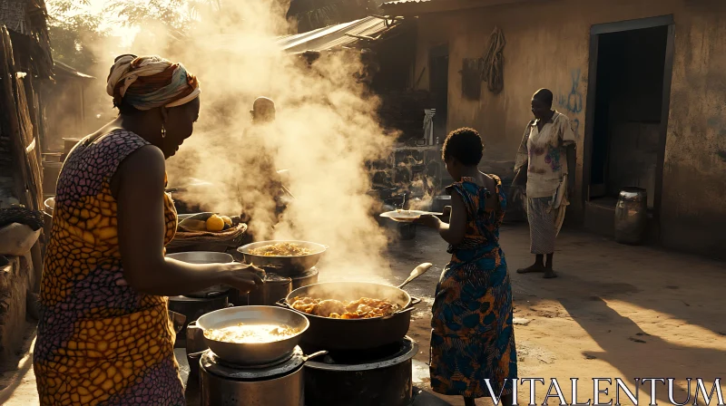 Traditional Outdoor Cooking in a Village AI Image