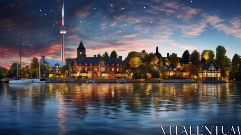 Enchanting Lakeside Residence in Toronto at Sunset AI Image