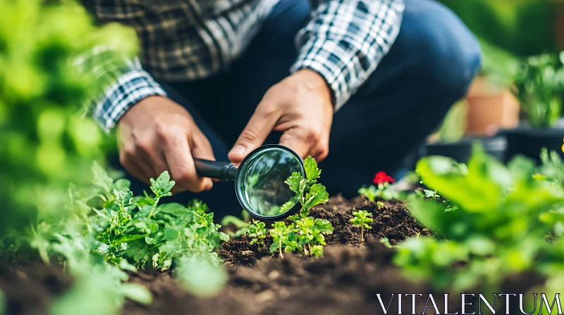 Close Inspection of Garden Seedlings AI Image