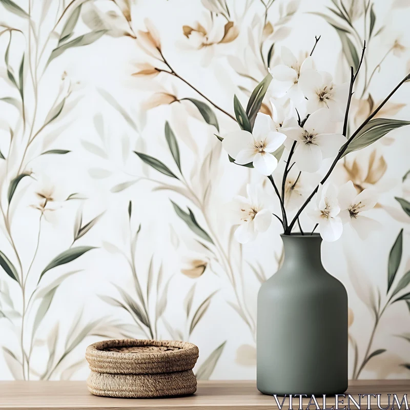 White Flowers and Rustic Basket AI Image