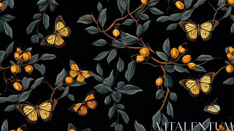 Nature-Inspired Seamless Pattern with Butterflies and Orange Leaves AI Image