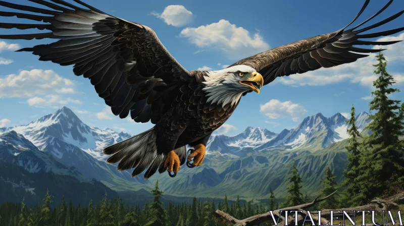 Soaring Eagle above Mountains - Storybook Style Illustration AI Image