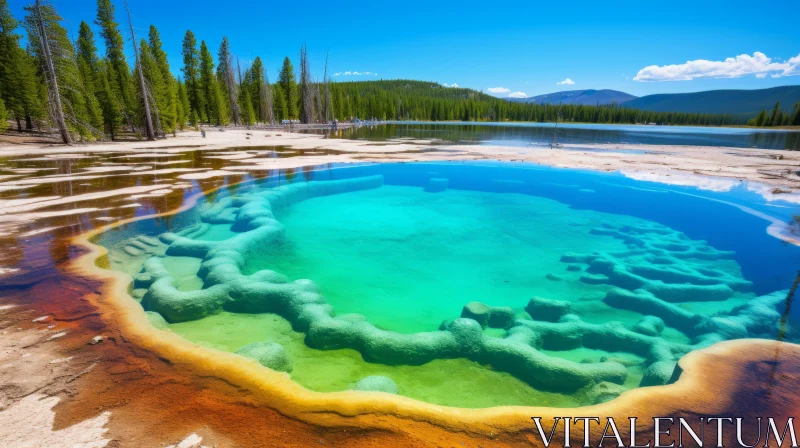 Tranquil Landscapes in Yellowstone Park: Pools of Emerald and Azure AI Image
