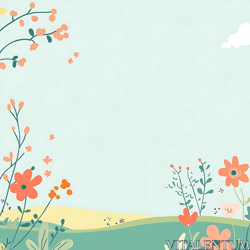 Stylized Floral Meadow with Soft Pastel Colors AI Image