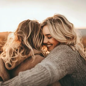 Two Friends Embracing in Golden Light