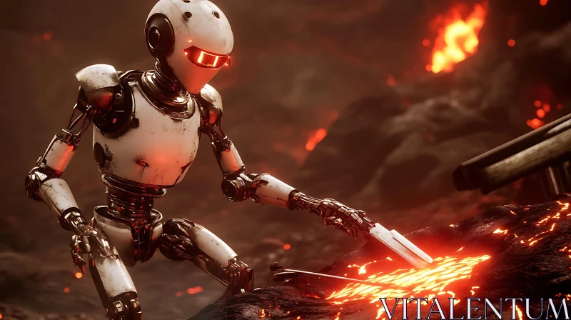 AI ART Futuristic Robot Amidst Lava