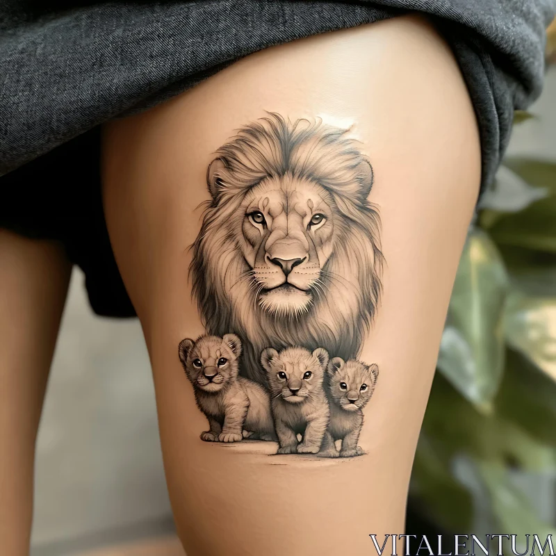 Majestic Lion Family Tattoo Artwork AI Image