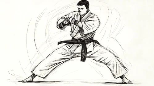 Man in Karate Pose - Artistic Sketch