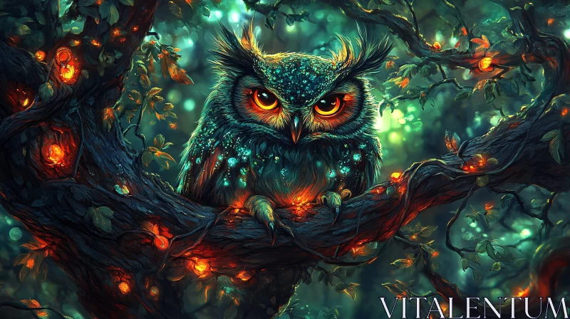 Glowing Forest Owl AI Image