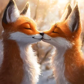 Foxes Kissing in Winter Scenery