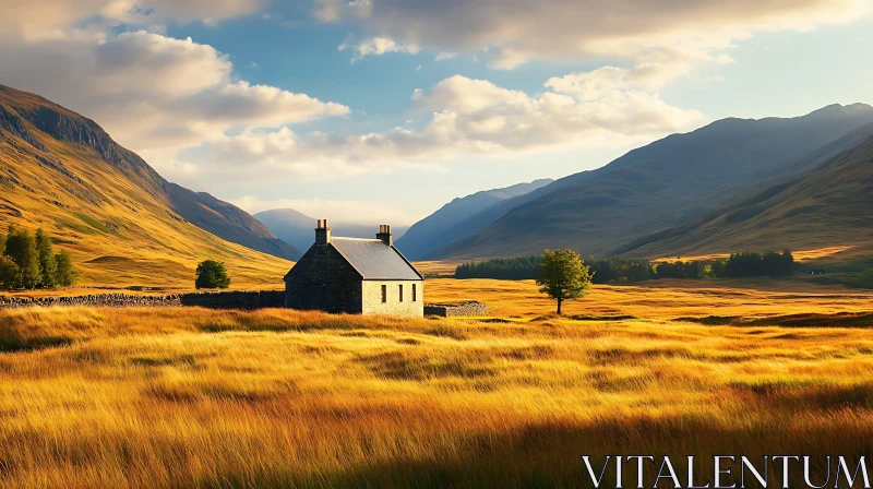 Idyllic Rural Cottage Scene AI Image