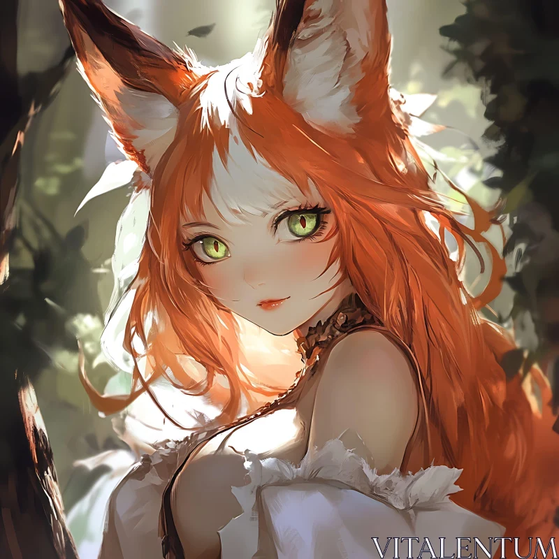 AI ART Anime Fox-Girl with Red Hair