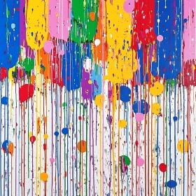 Abstract Color Drips on White Canvas