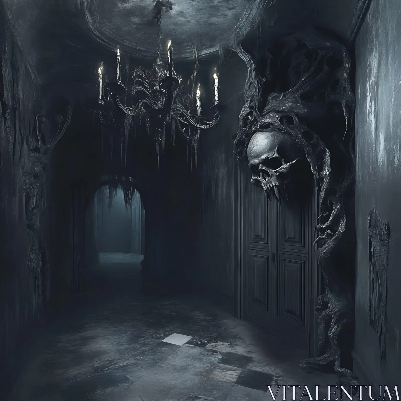 AI ART Gothic Horror Hallway with Skull