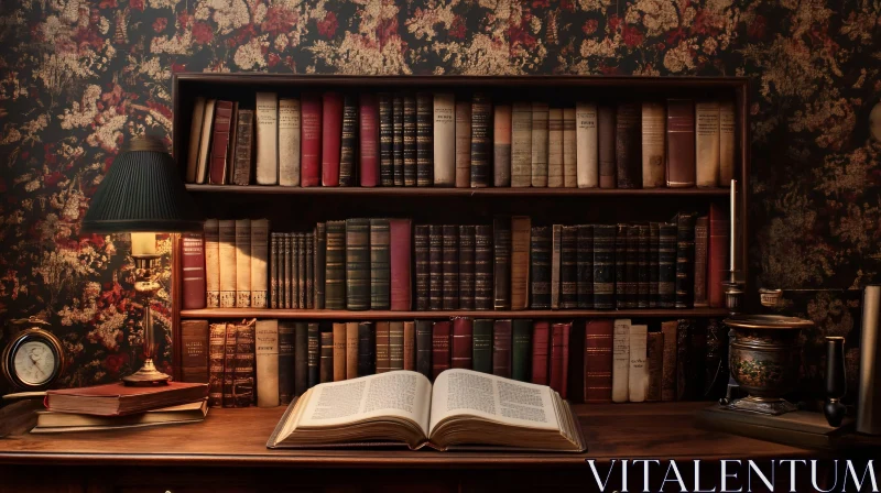 Antique Books and Lamp in Cozy Study AI Image