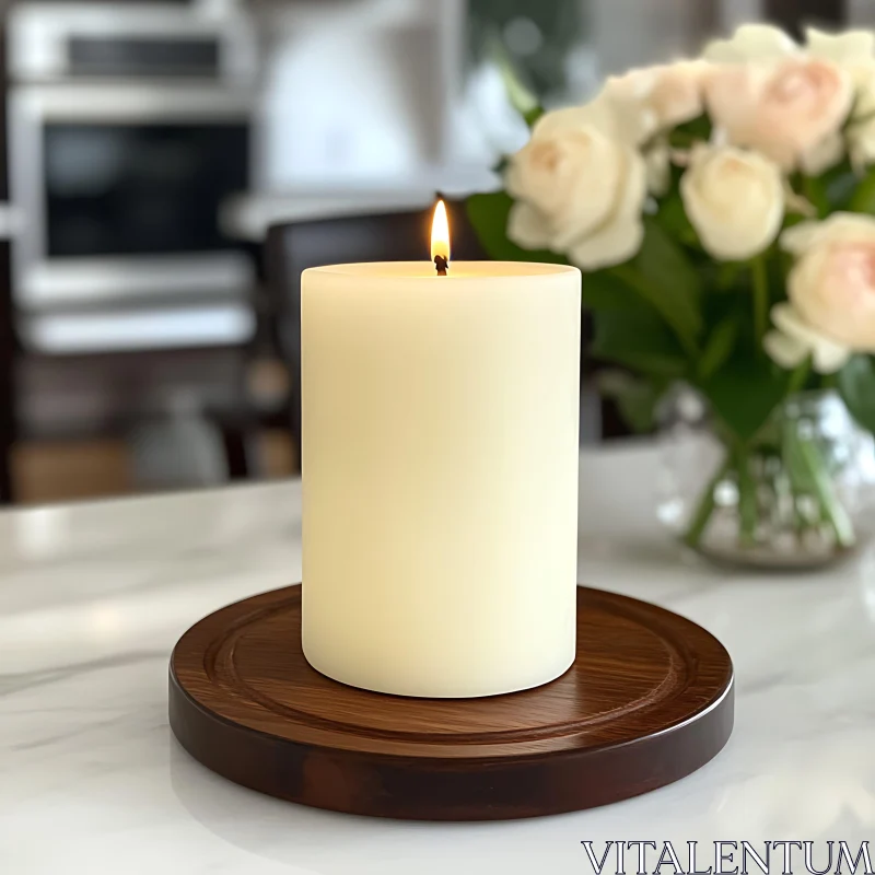 Warm Candlelight and Floral Arrangement AI Image