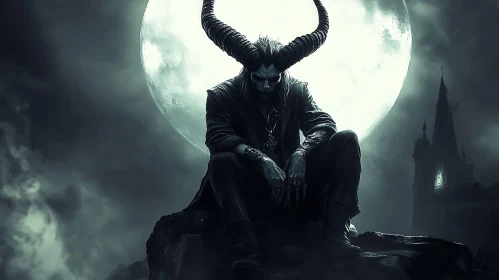 Horned Demon Contemplates Under the Moon