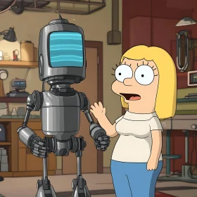 Animated Robot Meets Surprised Woman