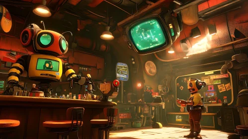 Steampunk Robot Bar Scene