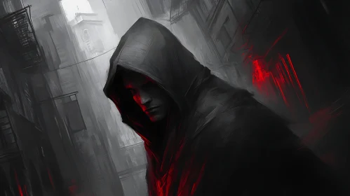 Shadowed Man with Red Light Accent