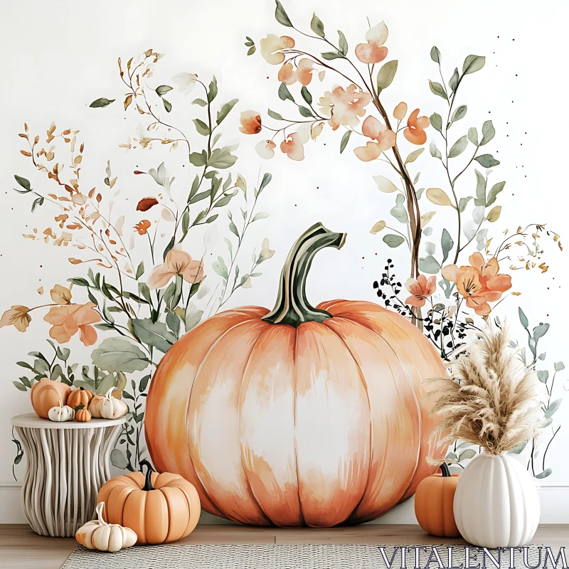 AI ART Pumpkins with Floral Decor