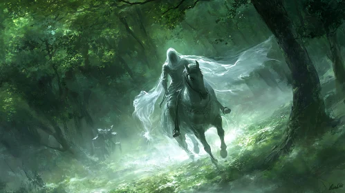 Ghostly Horseman in Enchanted Forest