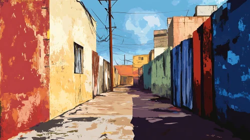 Vibrant Cityscape Painting of a Narrow Street