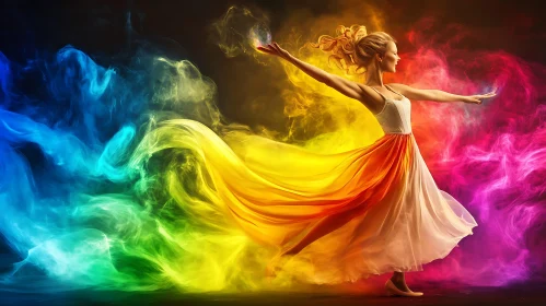 Ethereal Woman with Rainbow Smoke Art