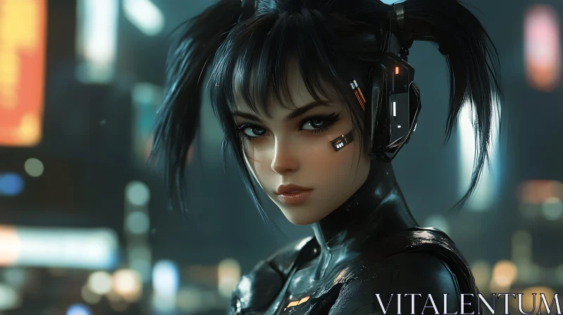 Futuristic Cyberpunk Character at Night AI Image