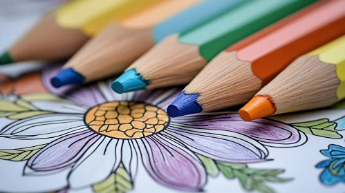 Artistic Flower and Colored Pencils Close-Up