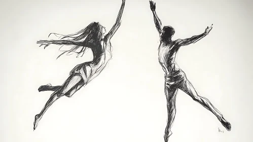 Abstract Dancing Figures in Line Art