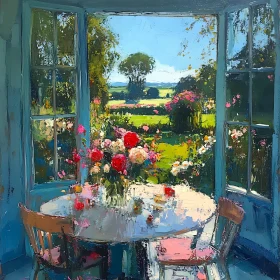 Floral Still Life with Garden Vista