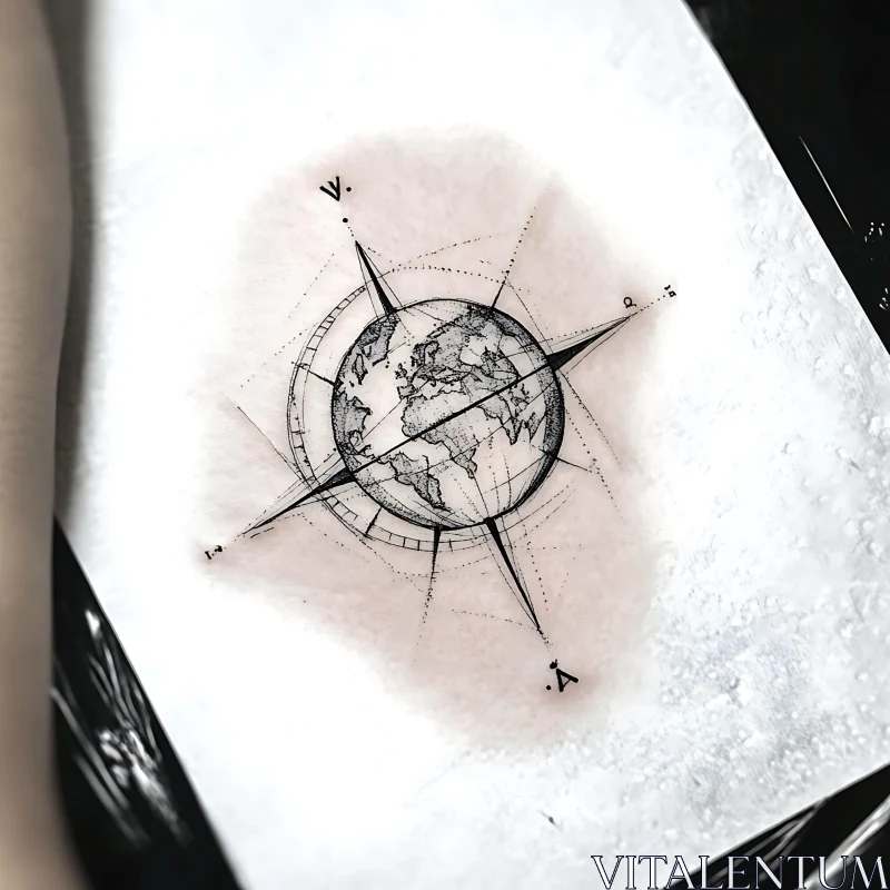 Detailed Monochrome World Compass Tattoo AI Image