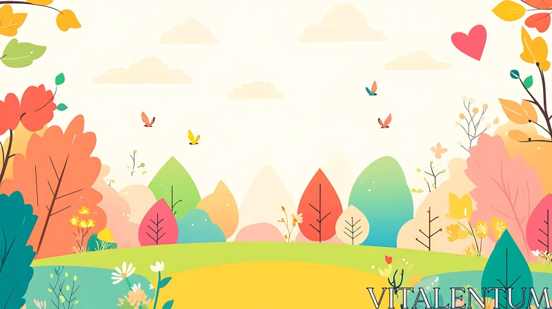 AI ART Stylized Spring Landscape with Butterflies