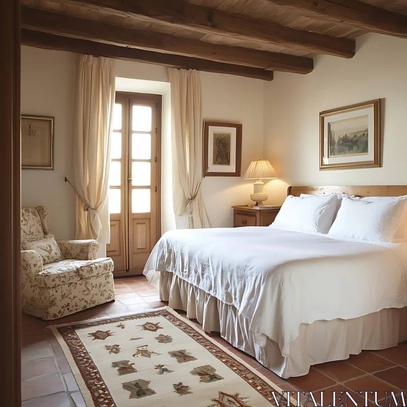 Sunlit Bedroom with Rustic Charm AI Image