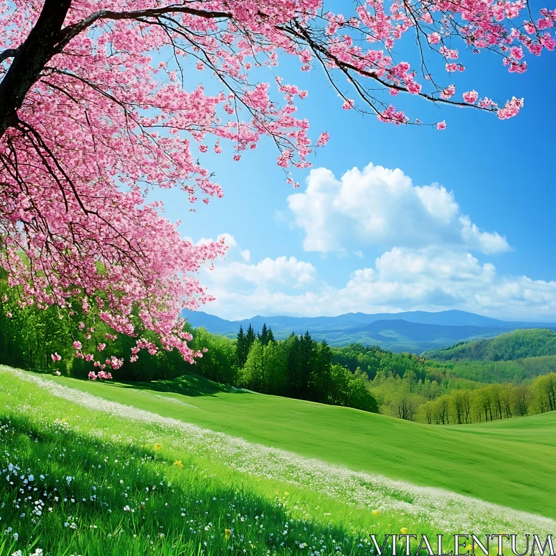 AI ART Spring Landscape with Cherry Blossoms