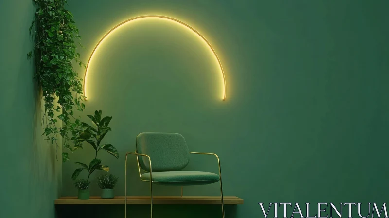 Neon Arc Above Green Chair AI Image