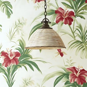 Floral Wallpaper and Woven Lamp Interior