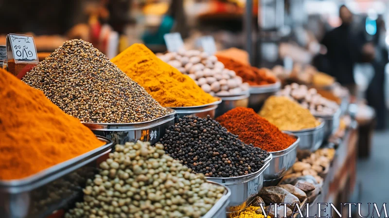 Vibrant Spice Bazaar Display AI Image