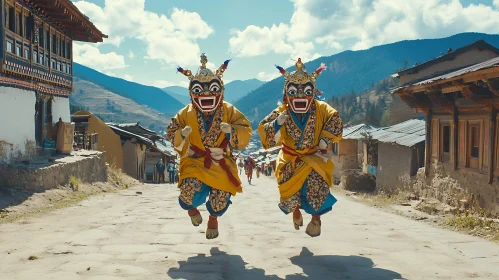 Masked Dancers in Bhutan Village