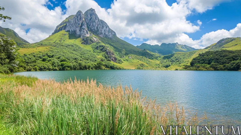 Serene Mountains and Lake Landscape AI Image