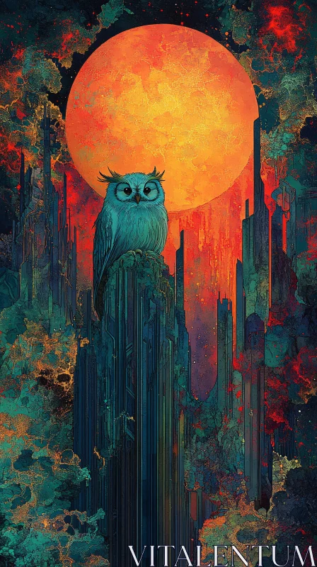 AI ART Mystical Owl and Moon Landscape