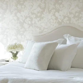 Serene Bedroom with Floral Wallpaper